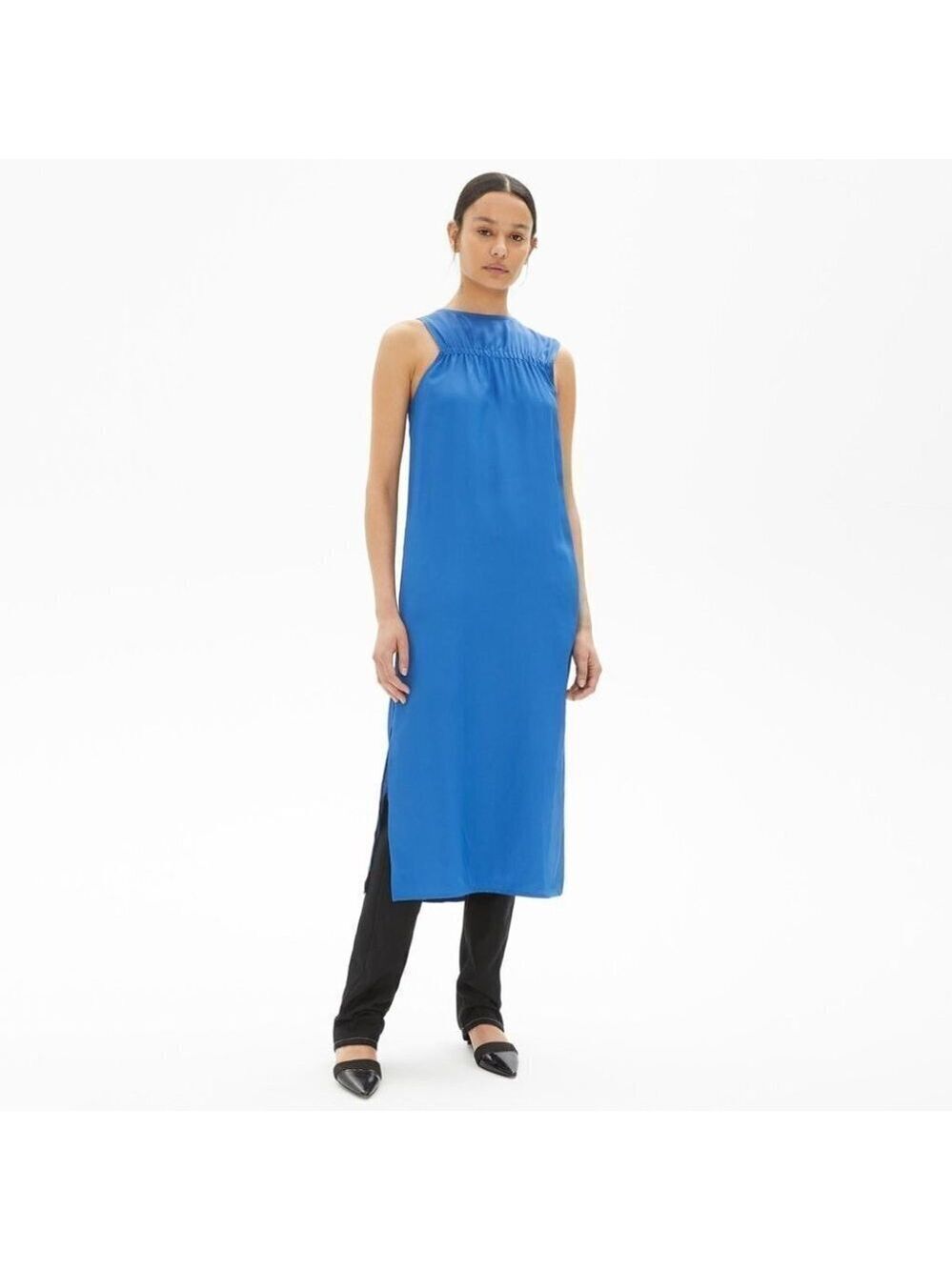 ** NEW Helmut Lang Cerulean Blue Sleeveless Elasticated Viscose Dress Size 0 - Picture 1 of 7
